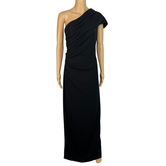 Adrianna Papell Crepe One Shoulder Maxi Gown Size 18 Black Stretch Dress - Picture 1 of 11
